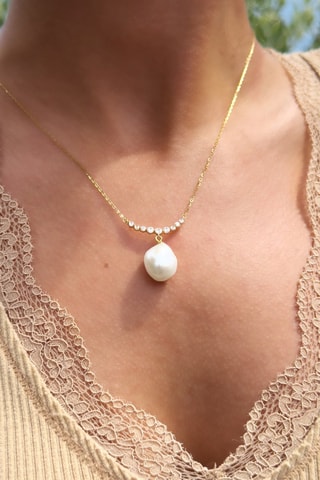 Collana - Argento placcato oro giallo e perla coltivata d’acqua dolce