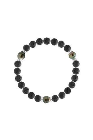 Bracciale - Argento, pietre di lava naturale e perle coltivate di Tahiti