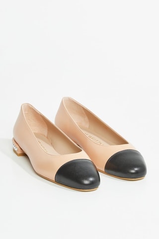 Ballerines en cuir d’agneau Pearl Flat - Beige et noir