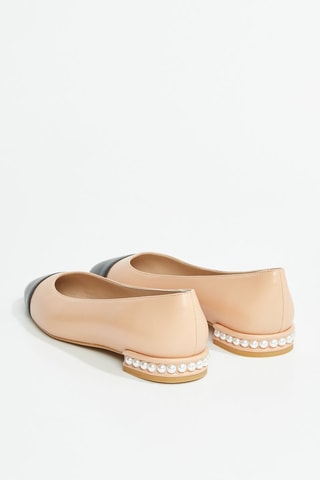 Ballerines en cuir d’agneau Pearl Flat - Beige et noir