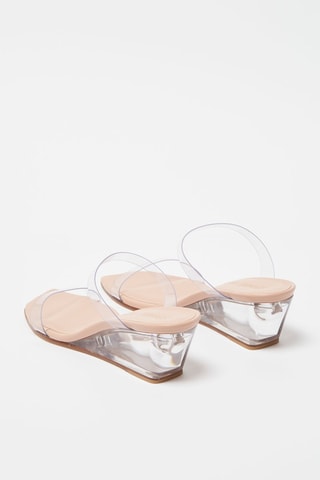 Mules à talons compensées en cuir Aleena - 
Beige et transparent - Stuart Weitzman