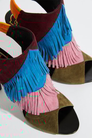 Sandales à talons en nubuck - Kaki et rose