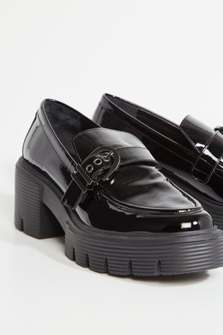 Mocassins à talons plateformes en cuir - Noir