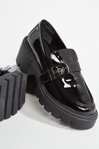 Mocassins à talons plateformes en cuir - Noir