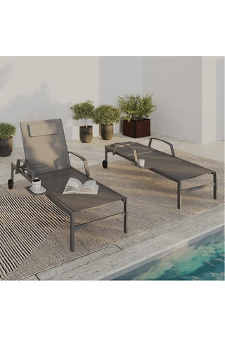 2 transats inclinables avec tablette Bornéo - Gris anthracite