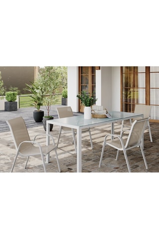 4 chaises de jardin empilables - Beige et blanc
