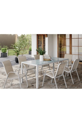 6 chaises de jardin empilables - Beige et blanc