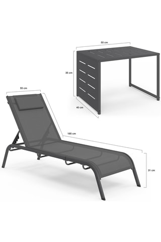 2 transats inclinables et table d'appoint Mindoro - Gris anthracite