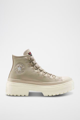 Baskets montantes compensées en cuir Chuck Taylor All Star Lugged Heel - Beige et blanc