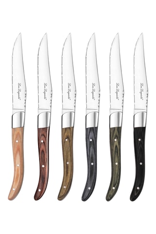 6 Roestvrijstalen en Houten Vleesmessen - 27,5 cm