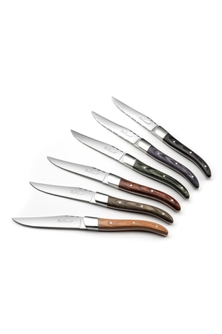 6 Roestvrijstalen en Houten Vleesmessen - 27,5 cm