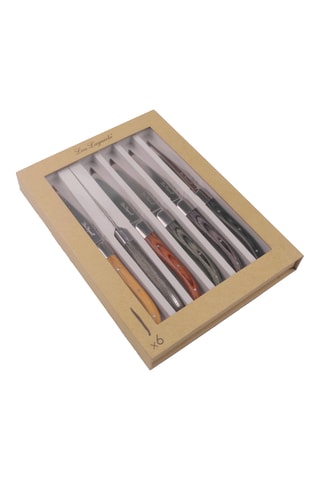 6 Roestvrijstalen en Houten Vleesmessen - 27,5 cm