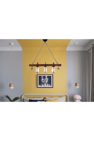 Grenenhouten Hanglamp - Naturel en Beige - 3 x 40 W