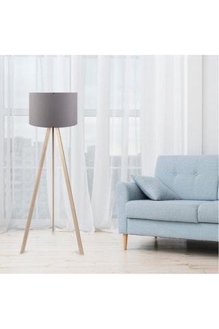 Lampadaire trépied Ayd - Gris et imitation chêne - 140 cm