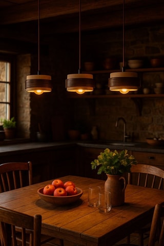 Houten en Travertijn Hanglamp - Beige