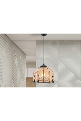 Houten Hanglamp Jutta Jute - Zwart en Camel - 45 - 60 W