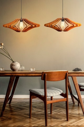 2 Hanglampen - Walnoothout-imitatie - 45/60 W