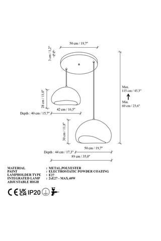 Hanglamp - Wit - 2 x 40 W