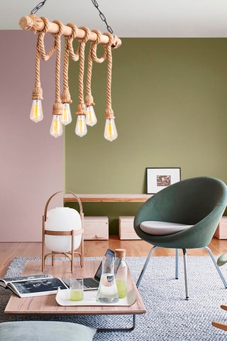 Hanglamp Erebos - Zwart en Naturel - 6 x 100 W