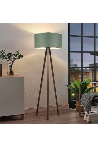 Lampadaire trépied en bois - Kaki et naturel - 60 W