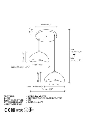 Hanglamp - Wit - 2 x 40 W