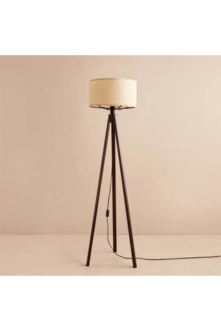 Lampadaire trépied en bois - Crème et naturel - 60 W