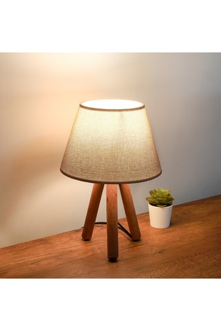 Houten Tafellamp - Wit en Naturel - Poten van hout - 60 W - 30 cm