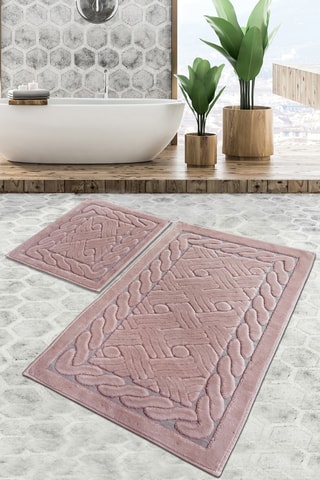 2 tapis de bain - Rose - 50 x 60 cm, 60 x 100 cm