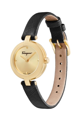 Leren Quartz Horloge - Zwart en Goudkleurig