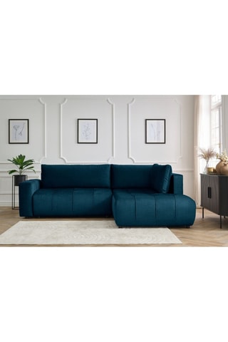 Canapé d'angle droit convertible Arsene - Bleu foncé - Couchage 135 x 204 cm