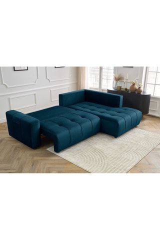 Canapé d'angle droit convertible Arsene - Bleu foncé - Couchage 135 x 204 cm
