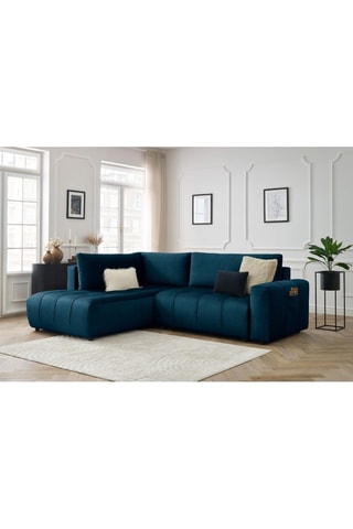 Canapé d'angle gauche convertible Arsene - Bleu foncé - Couchage 135 x 204 cm