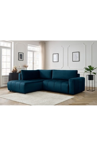 Canapé d'angle gauche convertible Arsene - Bleu foncé - Couchage 135 x 204 cm
