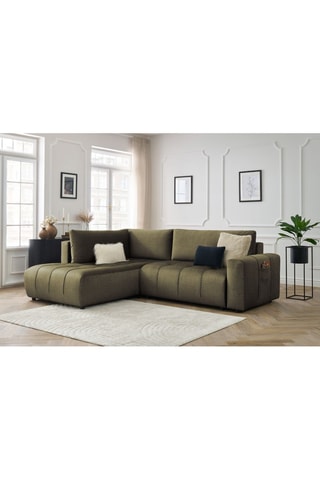 Canapé d'angle gauche convertible Arsene - Vert - Couchage 135 x 204 cm
