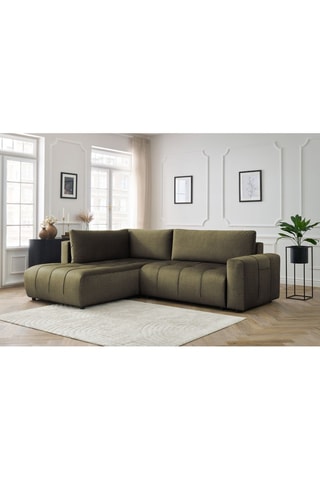 Canapé d'angle gauche convertible Arsene - Vert - Couchage 135 x 204 cm