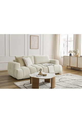 Canapé droit convertible Fuji - Beige - 3 places - Tissu lisse - Couchage 154 x 192 cm