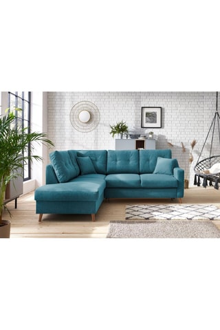 Canapé d'angle gauche convertible Sweden - Bleu canard - Couchage 130 x 200 cm