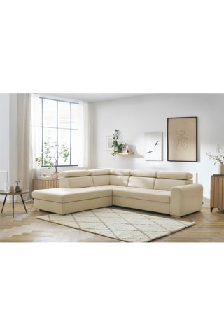 Canapé d'angle gauche convertible Armand - Beige - Couchage 198 x 127 cm