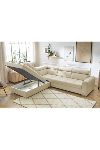 Canapé d'angle gauche convertible Armand - Beige - Couchage 198 x 127 cm