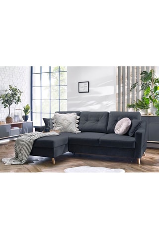 Canapé 4 places d'angle gauche convertible avec coffre Sweden - Gris foncé - Couchage 128 x 196 cm