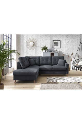 Canapé d'angle gauche convertible avec coffre Sweden - Anthracite - Couchage 128 x 196 cm