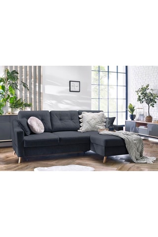 Canapé 4 places d'angle droit convertible avec coffre Sweden - Gris foncé - Couchage 128 x 196 cm