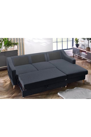 Canapé 4 places d'angle droit convertible avec coffre Sweden - Gris foncé - Couchage 128 x 196 cm