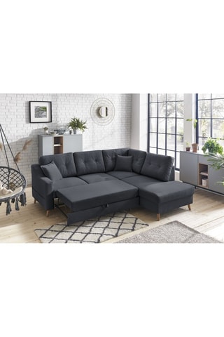 Canapé d'angle droit convertible avec coffre Sweden - Anthracite - Couchage 128 x 196 cm