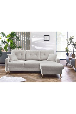 Canapé d'angle droit convertible Sweden - Crème - Couchage 128 x 196 cm