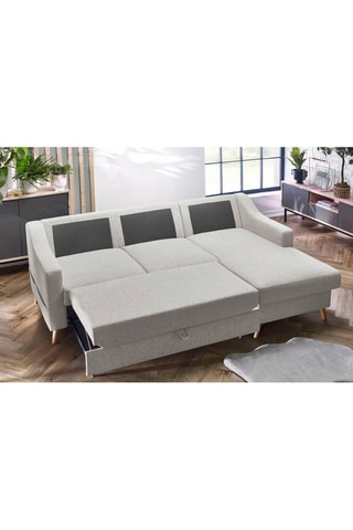 Canapé d'angle droit convertible Sweden - Crème - Couchage 128 x 196 cm