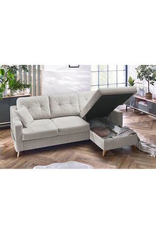 Canapé d'angle droit convertible Sweden - Crème - Couchage 128 x 196 cm