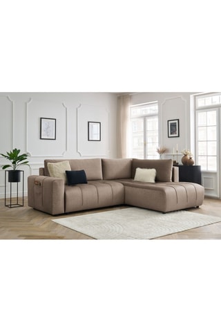 Canapé d'angle droit convertible Arsene - Taupe - Couchage 135 x 204 cm
