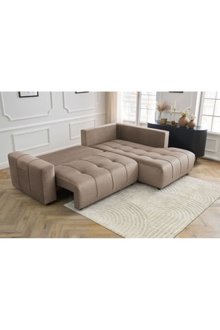 Canapé d'angle droit convertible Arsene - Taupe - Couchage 135 x 204 cm
