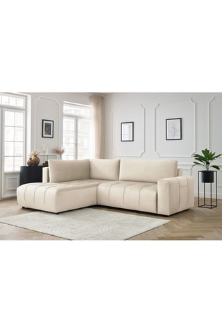 Canapé d'angle gauche convertible Arsene - Beige - Couchage 135 x 204 cm